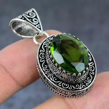 Подвеска из стерлингового серебра 925 пробы с натуральным драгоценным камнем перидот 1,77 дюйма o0O72