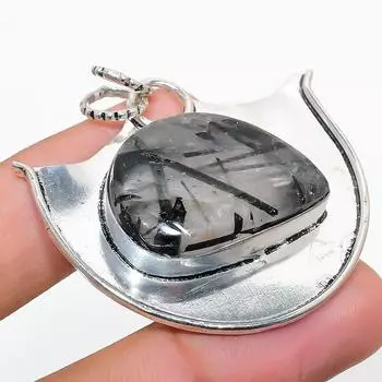 Подвеска из стерлингового серебра 925 пробы с натуральным черным рутилом ручной работы 1,81 дюйма u8h39