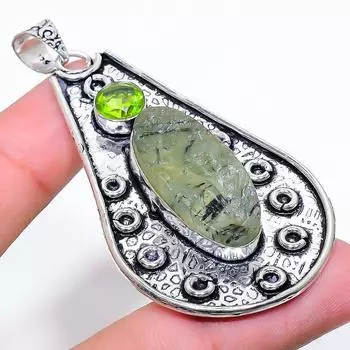 Подвеска из стерлингового серебра 925 пробы с натуральным пренитом и драгоценным камнем перидот 2,76 дюйма u7c34