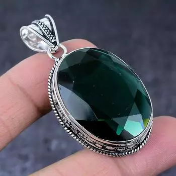 Подвеска из стерлингового серебра 925 пробы с натуральным хромдиопсидом ручной работы 2,13 дюйма o8y59