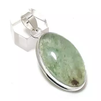 Подвеска из стерлингового серебра 925 пробы с натуральным зеленым апатитом 2,17 дюйма e4n96