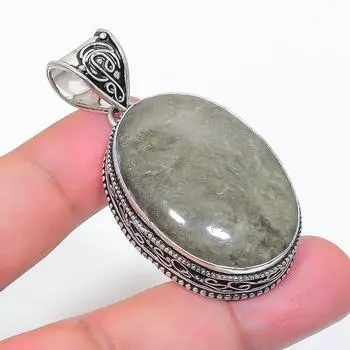 Подвеска из стерлингового серебра 925 пробы с натуральным серебряным блеском и обсидианом 2,09 дюйма B7B41