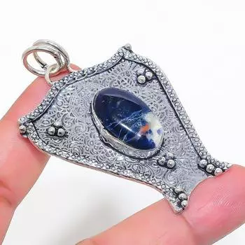 Подвеска из стерлингового серебра 925 пробы с натуральным содалитом 2,56 дюйма Q8m79