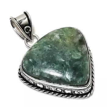 Подвеска из стерлингового серебра 925 пробы с натуральным серафинитом ручной работы 1,97 дюйма H7M67
