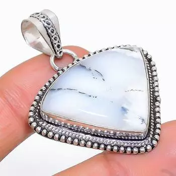 Подвеска из стерлингового серебра 925 пробы с натуральным дендритовым опалом ручной работы 1,77 дюйма c2o18