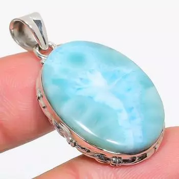 Подвеска из стерлингового серебра 925 пробы с драгоценным камнем Natural Republic Larimar 1,75 дюйма P4U19