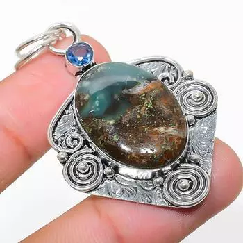 Подвеска из стерлингового серебра 925 пробы с натуральным хризопразом и аметистом 2,21 дюйма B6L63