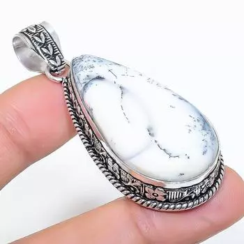 Подвеска из стерлингового серебра 925 пробы с натуральным дендритовым опалом ручной работы 2,29 дюйма B9f21