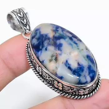 Подвеска из стерлингового серебра 925 пробы с натуральным камнем содалитом ручной работы 2,21 дюйма p0K27