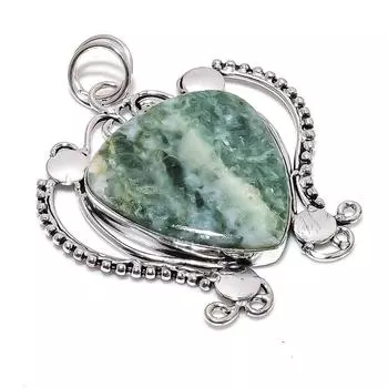 Подвеска из стерлингового серебра 925 пробы с натуральным серафинитом ручной работы 2,76 дюйма M8Q44