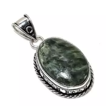 Подвеска из стерлингового серебра 925 пробы с натуральным серафинитом ручной работы 1,89 дюйма Q9Q08