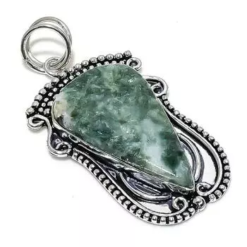 Подвеска из стерлингового серебра 925 пробы с натуральным серафинитом ручной работы 2,68 дюйма N3h53