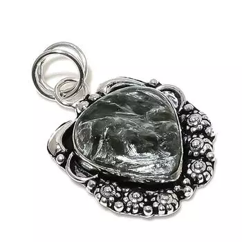 Подвеска из стерлингового серебра 925 пробы с натуральным серафинитом ручной работы 1,77 дюйма g6P96