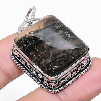 Подвеска из стерлингового серебра 925 пробы с натуральным плюмовым агатом ручной работы 1,58 дюйма R1D24