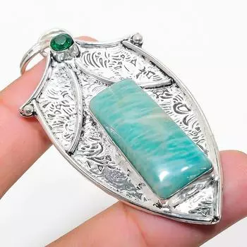 Подвеска из стерлингового серебра 925 пробы с натуральным амазонитом и диопсидом 2,88 дюйма s5U42