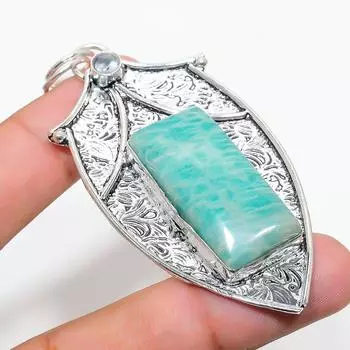 Подвеска из стерлингового серебра 925 пробы с натуральным амазонитом и голубым топазом 3,03 дюйма U8E21