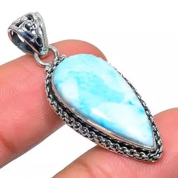 Подвеска из стерлингового серебра 925 пробы с драгоценным камнем Natural Republic Larimar 1,65 дюйма J1S71
