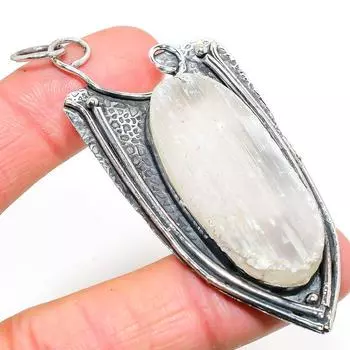 Подвеска из стерлингового серебра 925 пробы с натуральным селенитом ручной работы 3,23 дюйма w7s86