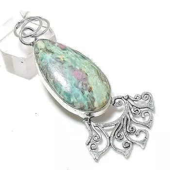 Подвеска из стерлингового серебра 925 пробы с натуральным рубином и фукситом 2,76 дюйма O8u40