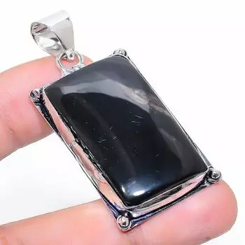 Подвеска из стерлингового серебра 925 пробы с натуральным полуночным обсидианом 2,05 дюйма u9q86