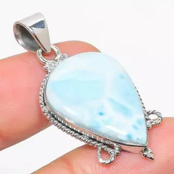 Подвеска из стерлингового серебра 925 пробы с драгоценным камнем Natural Republic Larimar 1,75 дюйма Y7b85