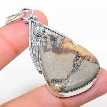 Подвеска из стерлингового серебра 925 пробы с натуральным камнем септериан и белым топазом 2,56 дюйма g5S38