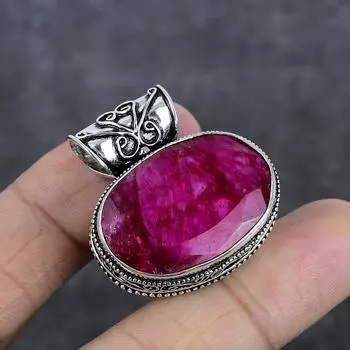 Подвеска из стерлингового серебра 925 пробы с натуральным рубином и натуральным драгоценным камнем 1,34 дюйма N9S81