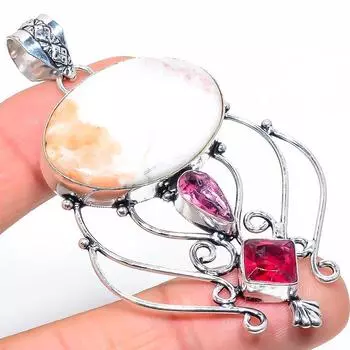 Подвеска из стерлингового серебра 925 пробы с натуральным сколецитом и гранатом 2,96 дюйма u2i59