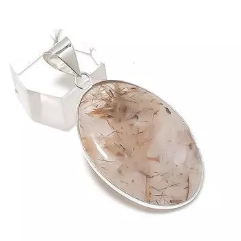 Подвеска из стерлингового серебра 925 пробы с натуральным золотым рутилом 1,85 дюйма L5q41