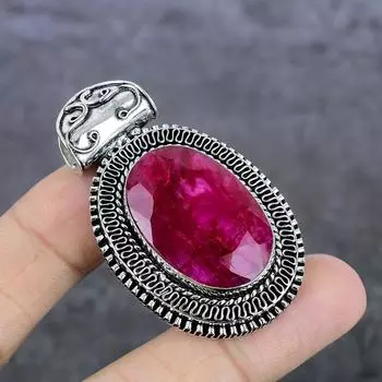 Подвеска из стерлингового серебра 925 пробы с натуральным рубином и натуральным драгоценным камнем 2,21 дюйма C6v93