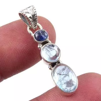 Подвеска из стерлингового серебра 925 пробы с натуральным аквамарином и кианитом 1,50 дюйма k4C43