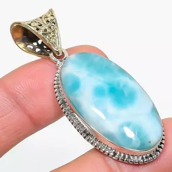 Подвеска из стерлингового серебра 925 пробы с драгоценным камнем Natural Republic Larimar 2,25 дюйма u6g92