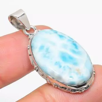 Подвеска из стерлингового серебра 925 пробы с драгоценным камнем Natural Republic Larimar 1,75 дюйма o6k16