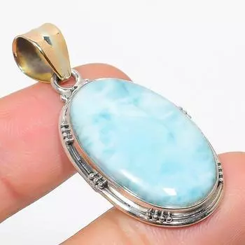 Подвеска из стерлингового серебра 925 пробы с драгоценным камнем Natural Republic Larimar, размер 1,75 дюйма, B0H27