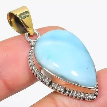 Подвеска из стерлингового серебра 925 пробы с драгоценным камнем Natural Republic Larimar, 1,50 дюйма, t4e14
