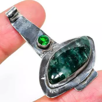 Подвеска из стерлингового серебра 925 пробы с натуральным зеленым авантюрином и диопсидом 2,05 дюйма k0P54