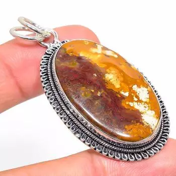 Подвеска из стерлингового серебра 925 пробы с натуральным шовным агатом ручной работы 2,32 дюйма Q8z50
