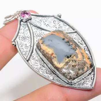 Подвеска из стерлингового серебра 925 пробы с натуральной яшмой малигано и кунцитом 2,92 дюйма u1i89