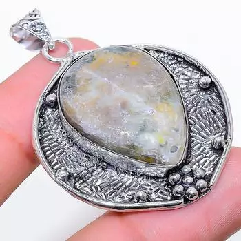 Подвеска из стерлингового серебра 925 пробы с натуральным драгоценным камнем шмеля яшмы 2,05 дюйма R1B37