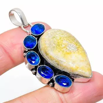 Подвеска из стерлингового серебра 925 пробы с натуральным изображением яшмы и топаза 2,21 дюйма P0Z94