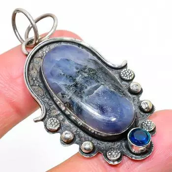 Подвеска из стерлингового серебра 925 пробы с натуральным солнечным камнем лолитом и топазом 2,25 дюйма j3R96