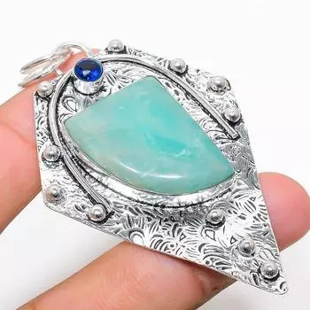 Подвеска из стерлингового серебра 925 пробы с натуральным амазонитом и голубым топазом 2,92 дюйма o3V40