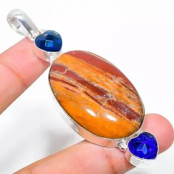 Подвеска из стерлингового серебра 925 пробы с натуральной красной змеиной кожей и топазом, 3,27 дюйма, h2r04