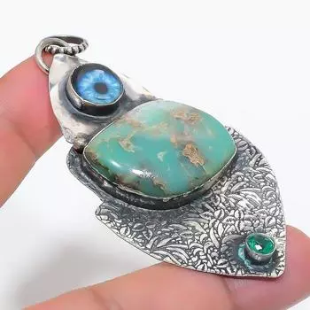 Подвеска из стерлингового серебра 925 пробы с натуральным хризопразом и диопсидом 2,96 дюйма e0V64