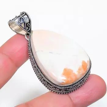 Подвеска из стерлингового серебра 925 пробы с натуральным сколецитом 2,21 дюйма L8u98