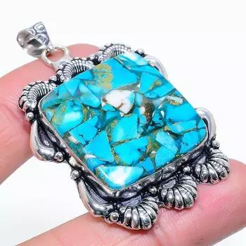 Подвеска из стерлингового серебра 925 пробы с натуральным медным синим бирюзовым камнем 2,29 дюйма c5H07