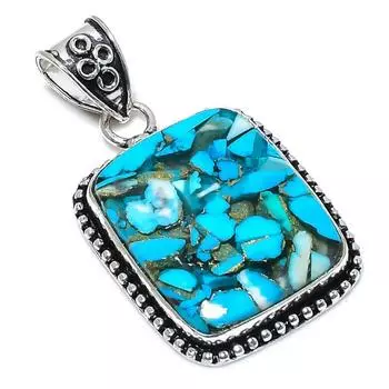 Подвеска из стерлингового серебра 925 пробы с натуральным медным синим бирюзовым камнем 2,01 дюйма I2i79