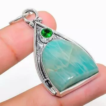 Подвеска из стерлингового серебра 925 пробы с натуральным амазонитом и диопсидом 2,09 дюйма Y4I15