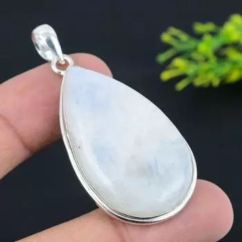 Подвеска из стерлингового серебра 925 пробы с натуральным радужным лунным камнем 2,32 дюйма O7O64