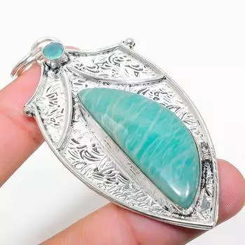 Подвеска из стерлингового серебра 925 пробы с натуральным амазонитом и халцедоном 3,03 дюйма b4e21